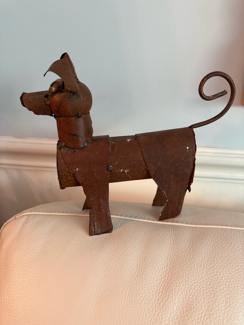 $15 Rustic Metal Dog Figurine Brown Decorative Pet Sculpture handmade in Mexico